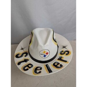 Pittsburgh Steelers NFL White Straw Hat Size Large Pau Charlie Airbrushed Hat